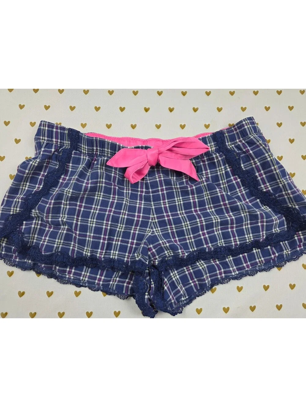 Victorias Secret Plaid Blue Small Sleep Shorts Boxers Pajama Bottoms
